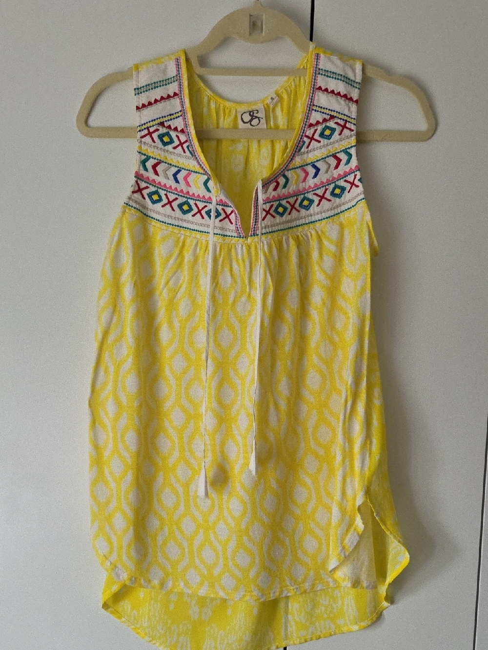 Yellow Embroidered Sleeveless Women's Top